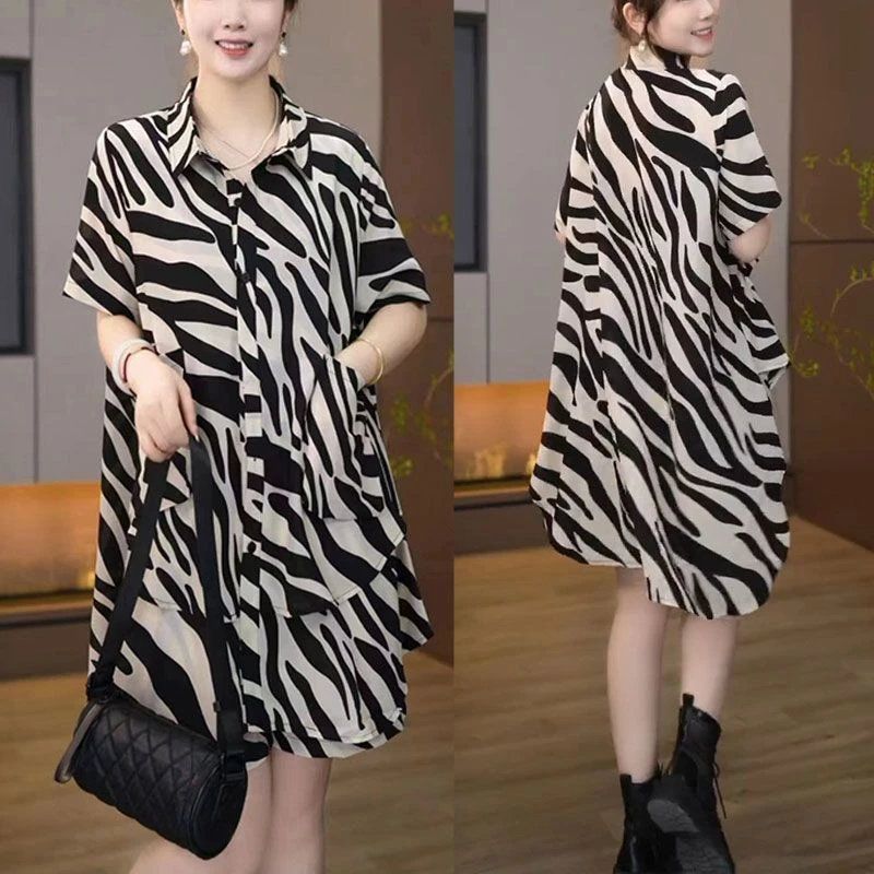 2025年夏季新款时尚大码宽松显瘦条纹短袖上衣阔腿短裤两件套装女