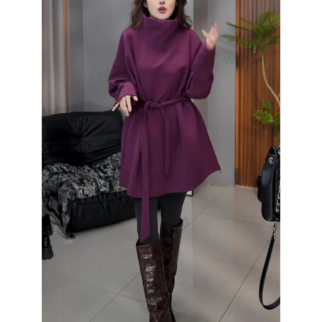 2025年秋冬新款长袖高领T恤女加绒保暖宽松显瘦休闲百搭上衣小衫