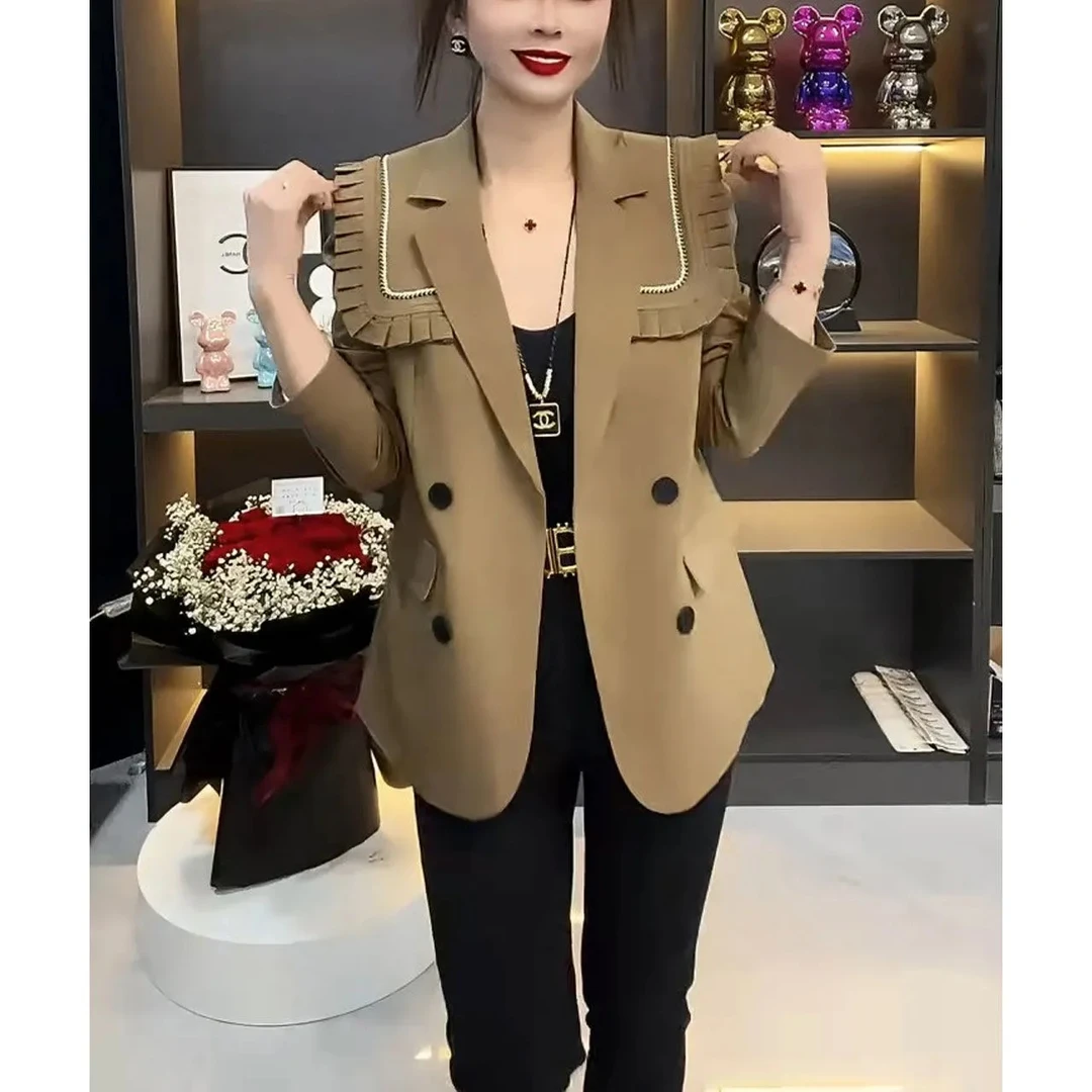 时尚韩版西装外套女2025年春季新款气质显瘦设计感木耳边休闲西服