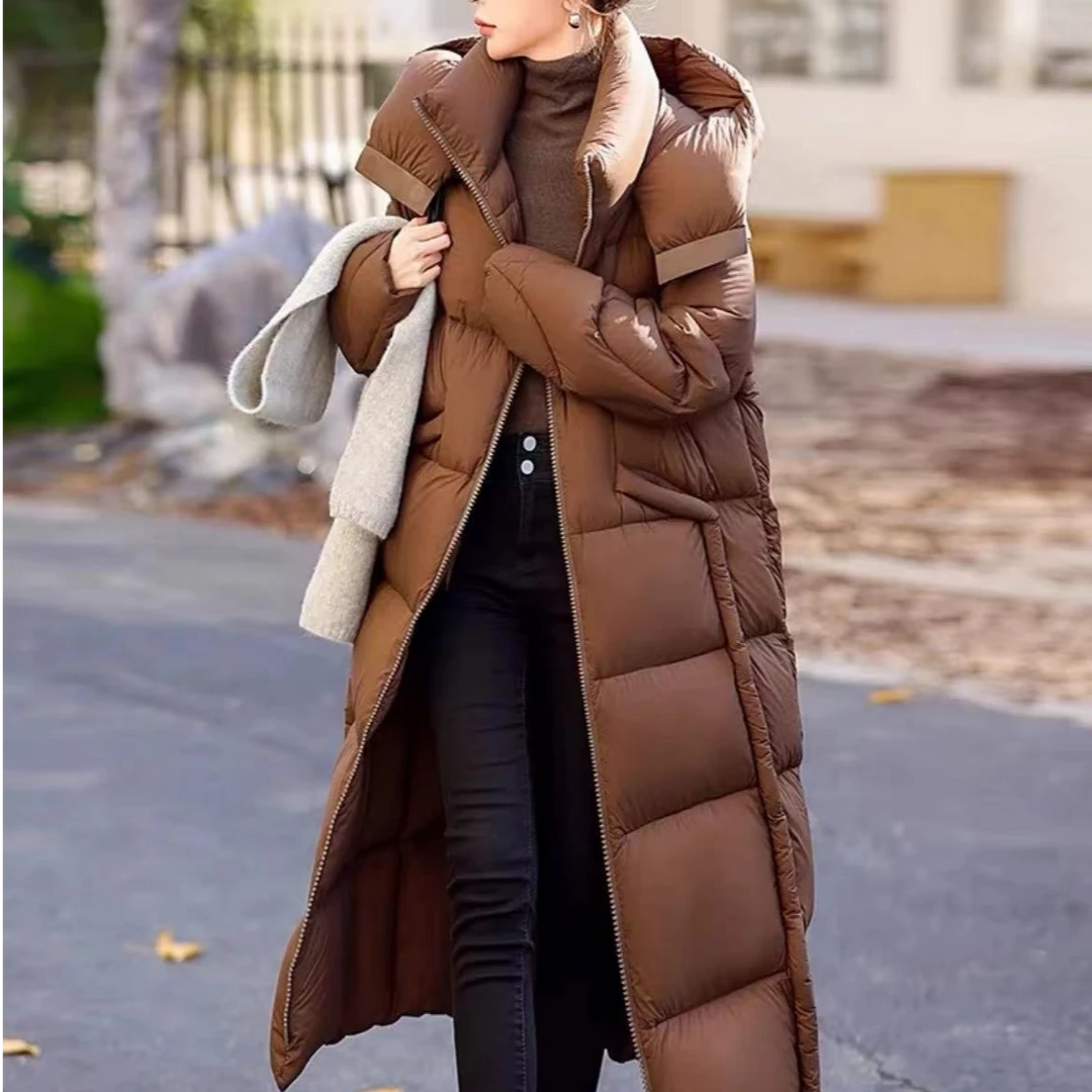 白鸭绒云朵款定制宽松休闲连帽中韩版过膝冬季羽绒服