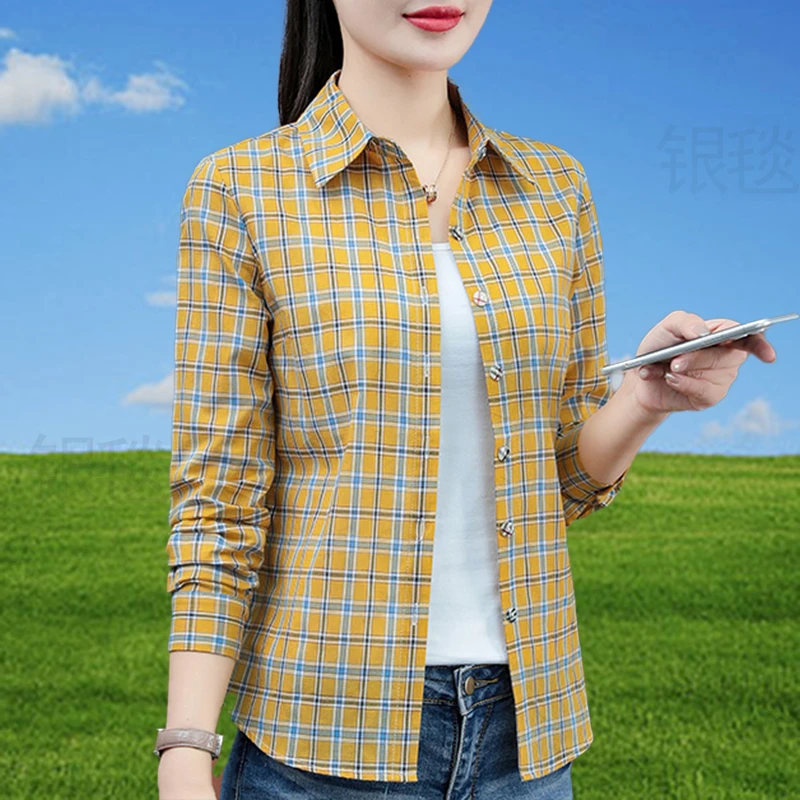 纯棉格子衬衫女长袖2023秋新款洋气外穿衬衣修身百搭上衣宝藏衣橱