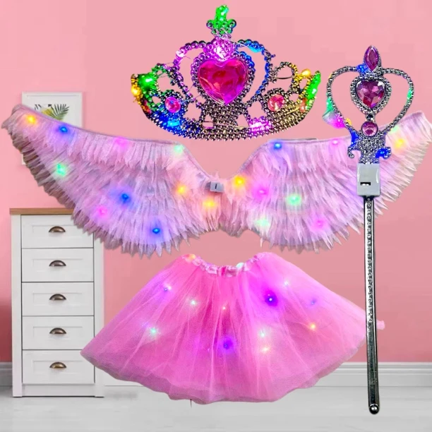 发光天使翅膀小女孩蝴蝶背饰闪光玩具仙子魔法棒小女孩生日礼物