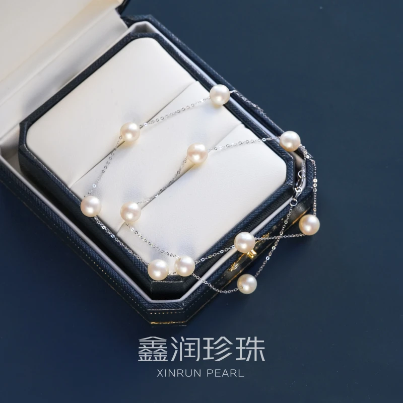 18K金日本Akoya海水珍珠满天星项链7-7.5MM百搭时尚*多样性发一