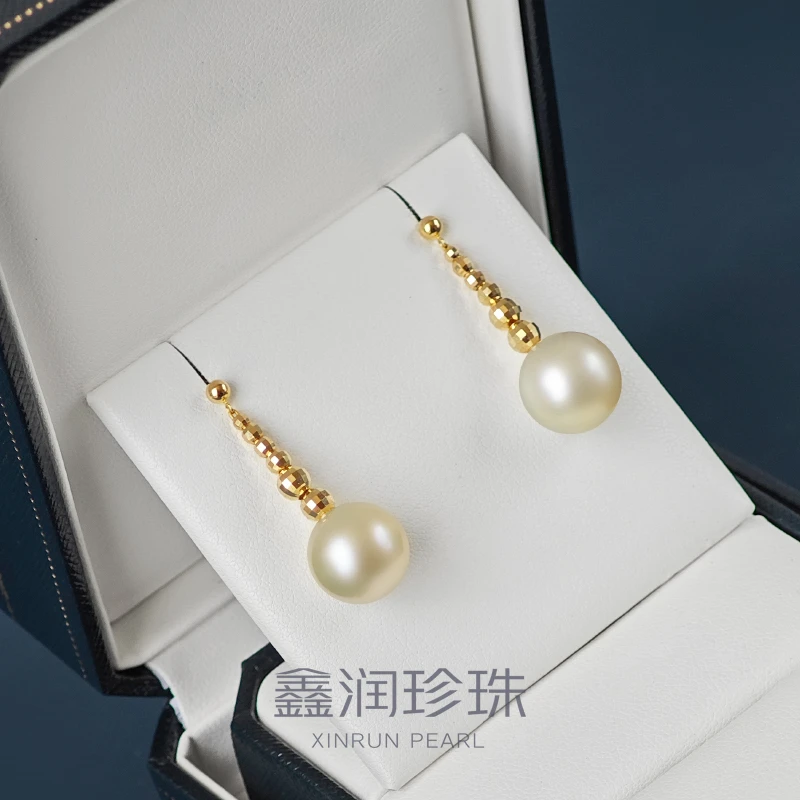 18K金镶嵌海水珍珠耳环南洋海水金珠耳坠10-11MM轻奢经典时尚百搭