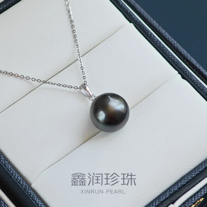 18K金镶嵌大溪地海水黑珍珠吊坠11-12MM（单珠不含项链）多样性发一