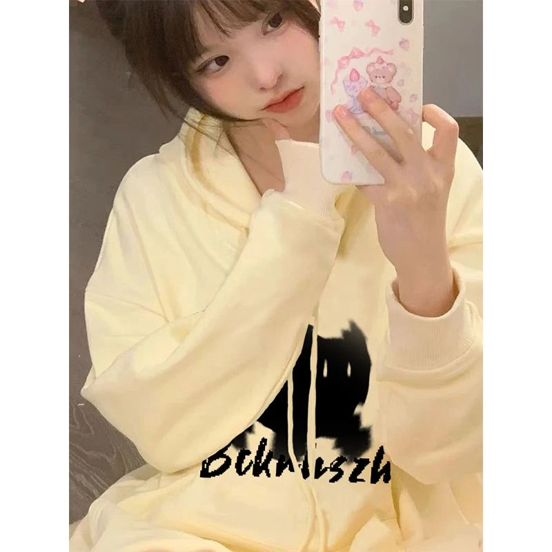 大码女装胖mm美式复古猫咪灰色加绒加厚卫衣宽松版慵懒风连帽外套