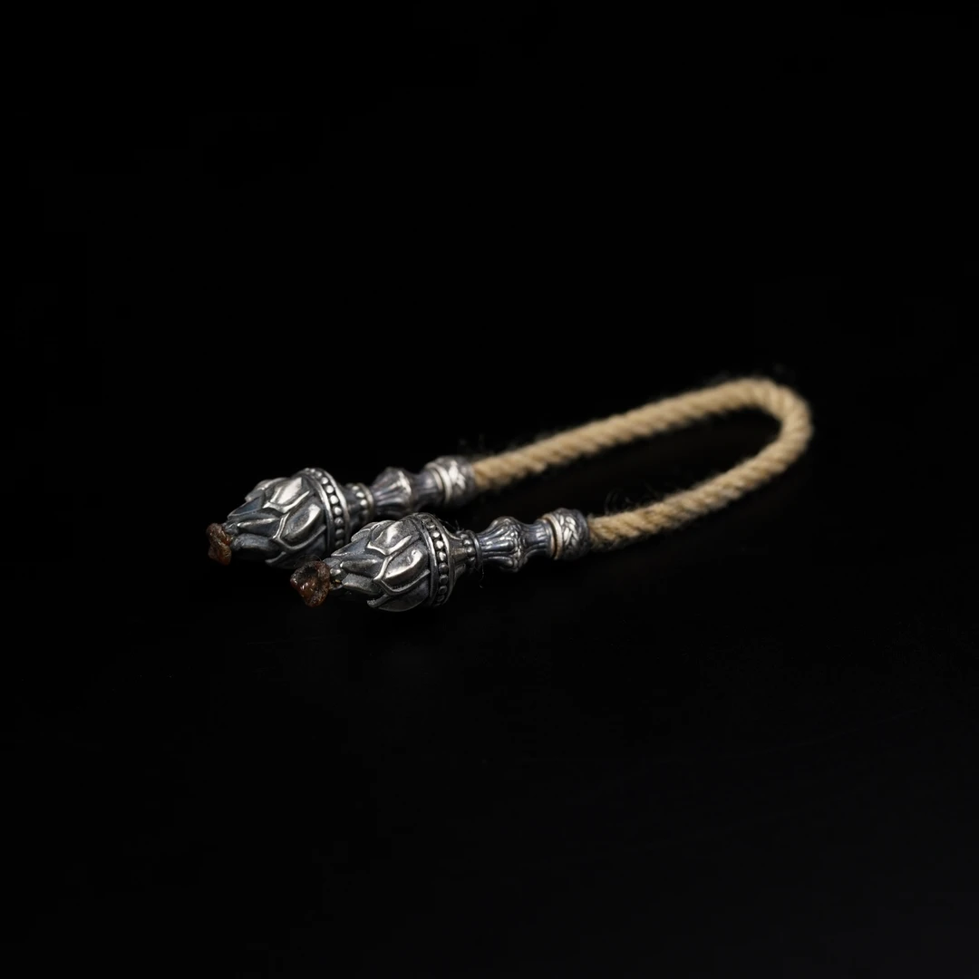925银银制品 【喜饰文玩】莲花弟子珠 (一对)配饰 x123