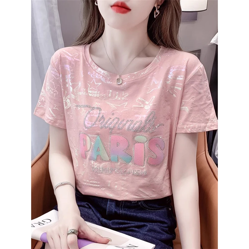 2025夏季爆款时尚休闲宽松遮肚显瘦印花百搭短袖T恤女D63888