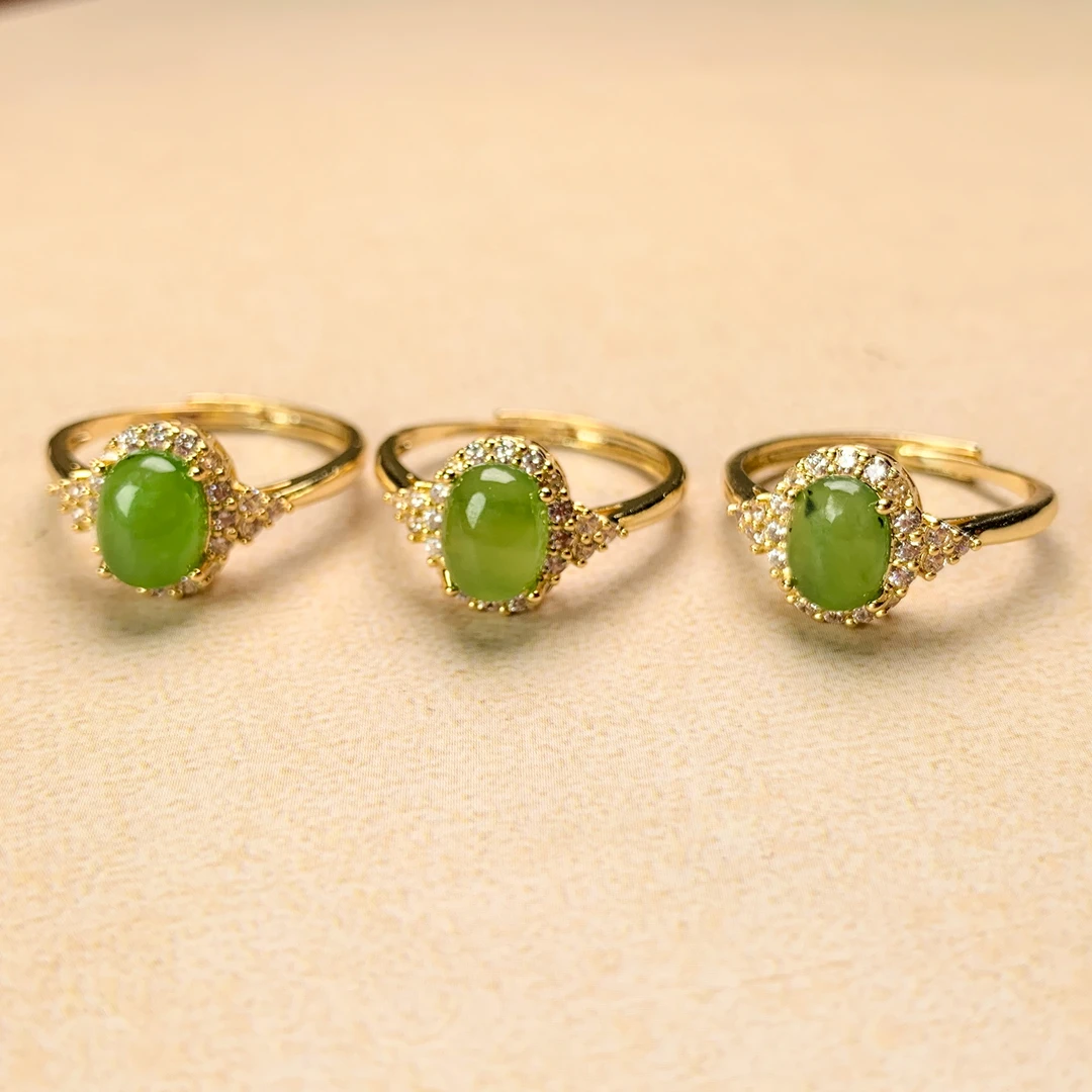 刘思懿天然和田玉合金蛋面戒指多样性发一件@381456