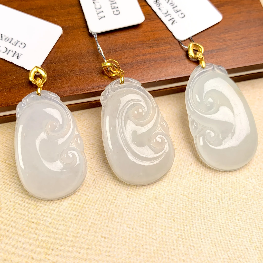 刘思懿天然A货翡翠如意18K金扣头吊坠多样性发1@75373商城