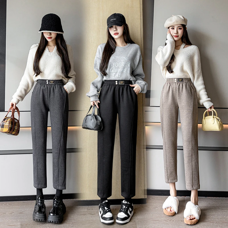 2023冬季时尚高腰弹力宽松百搭加绒加厚保暖外穿中老年休闲裤秋冬