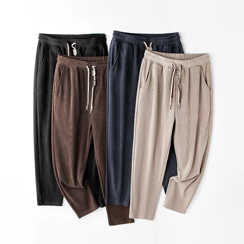 【915】550G重磅春秋雪尼尔休闲长裤男士加绒加厚小直筒运动卫裤子