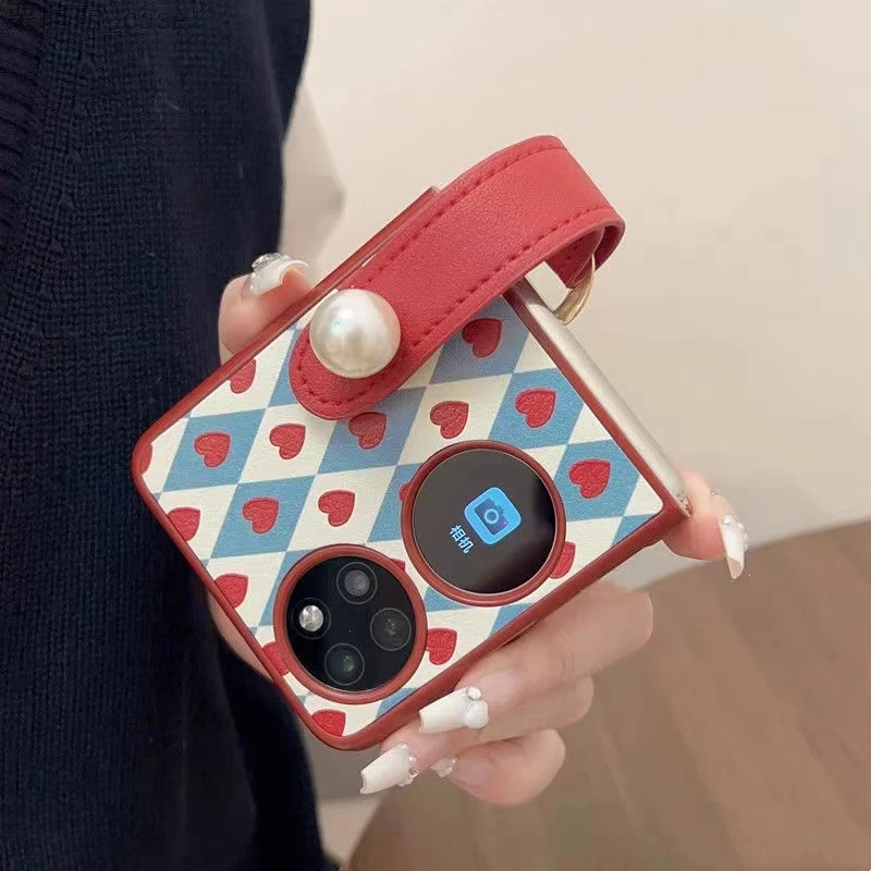 菱格爱心适用 华为 pocket 2折叠屏手机壳奢华手提pocket s女款硬