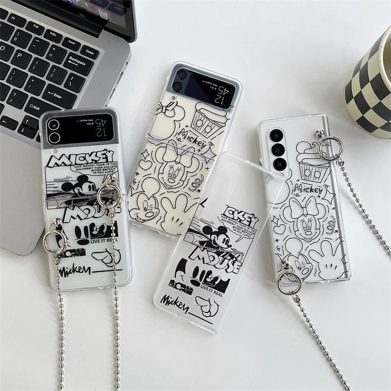 插画线条米奇米妮折叠手机壳适用三星zflip7/6/5/4磨砂zfold3/4/5