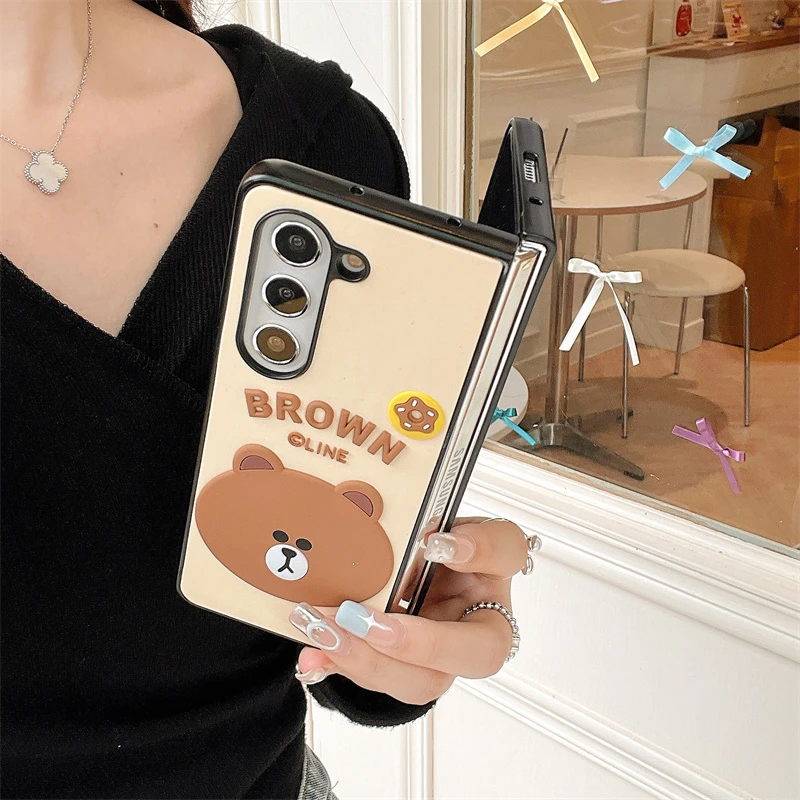 韩范卡通熊适用三星zfold5折叠手机壳可爱zfold4小众创意w24flip
