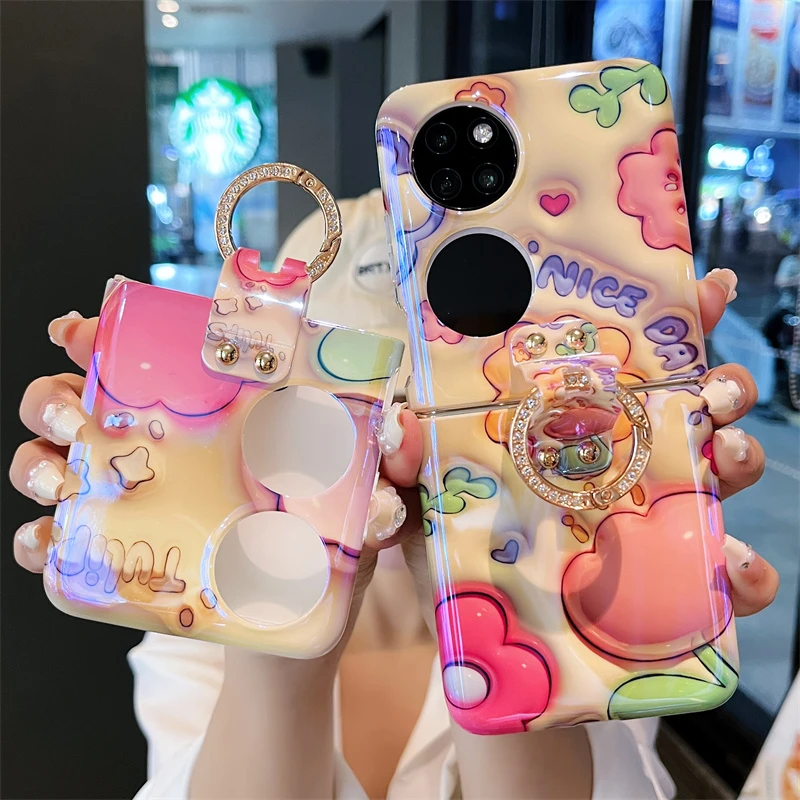 3D裸眼花卉华为 pocket 2折叠手机壳指环p50宝盒支架p50pocket软