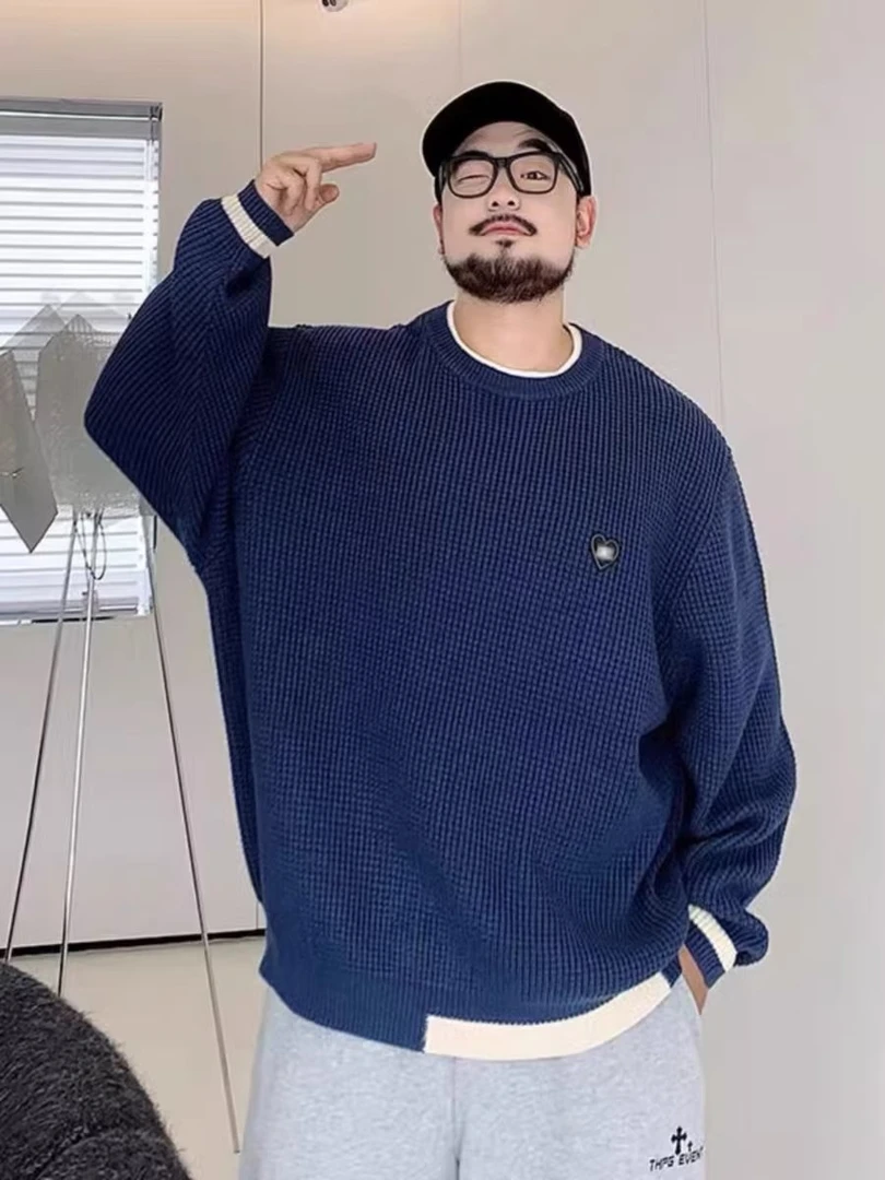 300斤胖胖大码卫衣男款休闲宽松圆领秋冬套头黑色加厚印花百搭