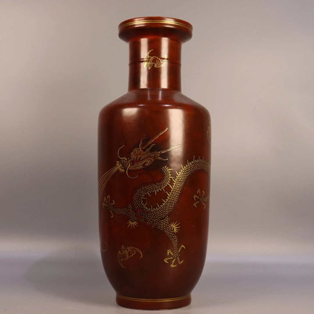 木纹釉描金龙纹棒槌瓶