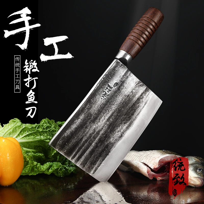 统致锻打传统手工杀鱼刀专用刀卖鱼专业斩鸡鸭砍骨刀斩切刀宰鱼刀
