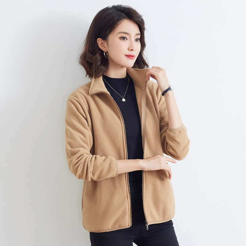 摇粒绒外套女秋冬新款上衣宽松百搭加绒保暖时尚外穿双面抓绒开衫