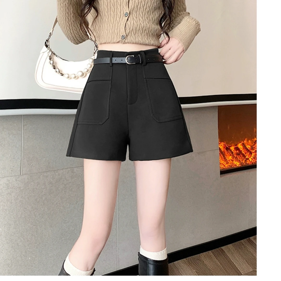 sol face加厚高腰毛呢口袋短裤9977