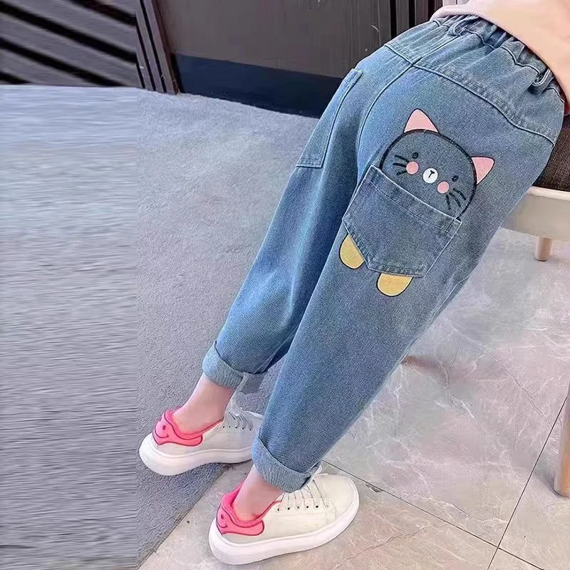 女童牛仔裤春秋季2024新款女宝宝阔腿洋气春款儿童装春装直筒裤子