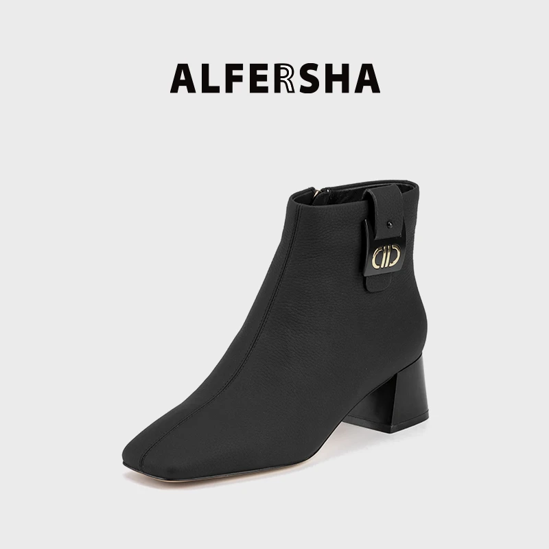 2025春款阿芙莎广系联名款923662新款简约百搭时尚细跟法式短靴