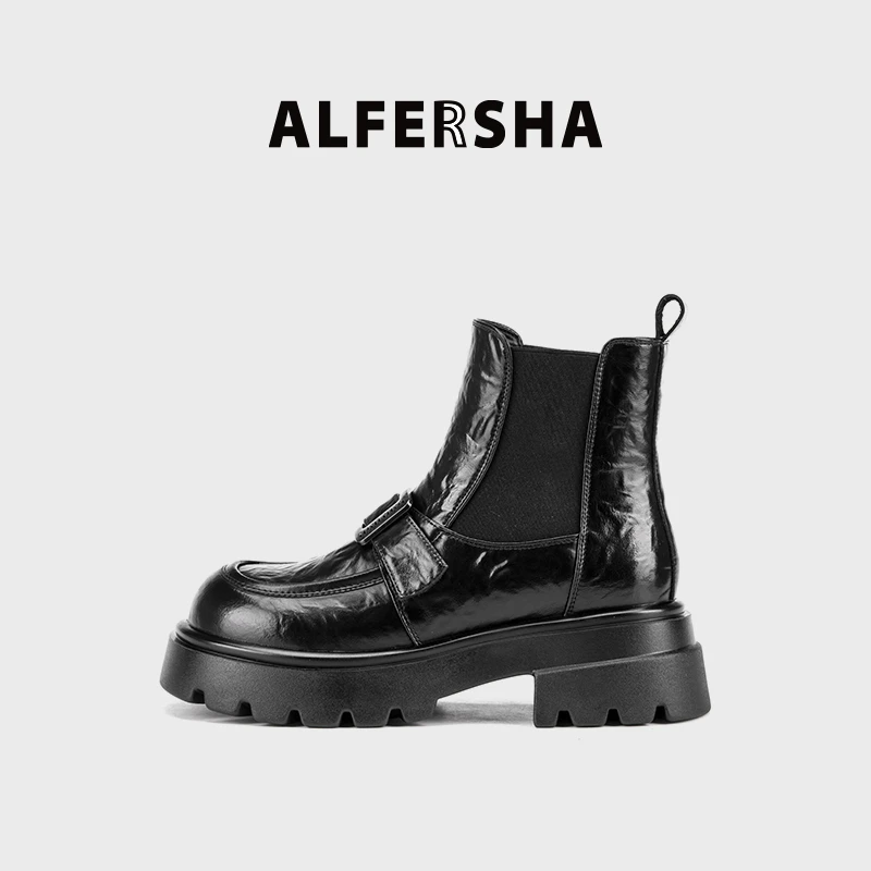 2025春款阿芙莎广系联名款2580新款时尚英伦风厚底圆头平底短靴B