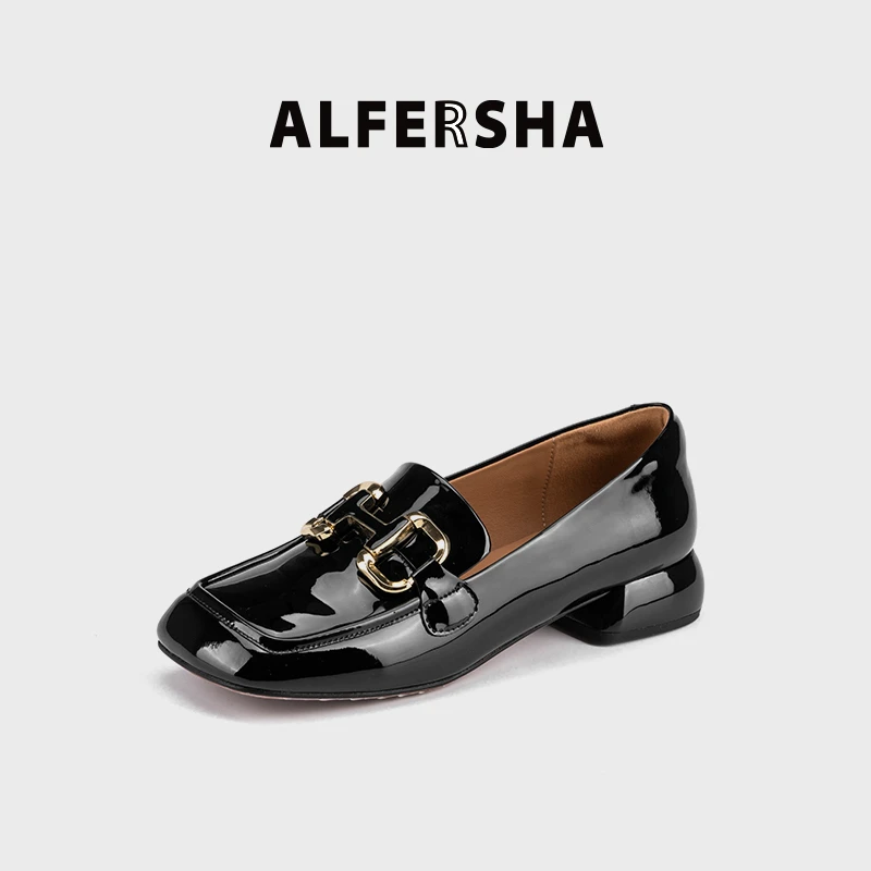 2025春款四季单鞋阿芙莎2619253新款通勤百搭H扣方头粗跟女士单鞋