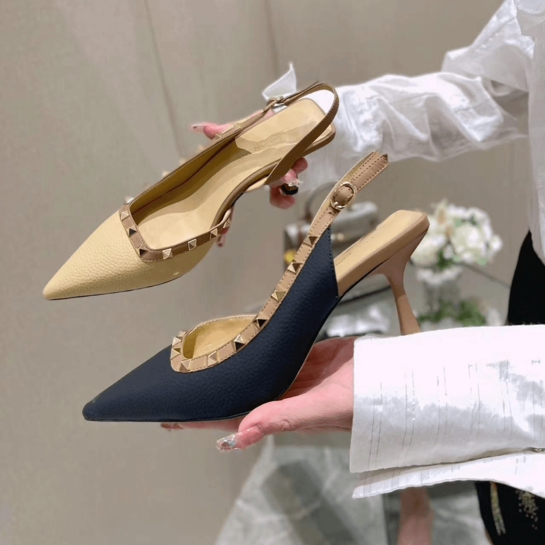 阿芙莎广系联名款231516新款铆钉时尚细跟尖头单鞋女士浅口高跟鞋
