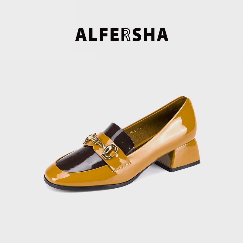 alfersha/阿芙莎 广系联名款9688293新款百搭气质时尚金属扣粗跟单鞋