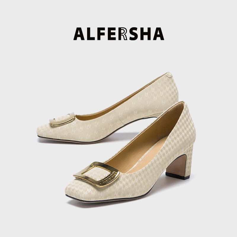 2025春款四季单鞋阿芙莎261922新款千鸟格暗纹印花单鞋