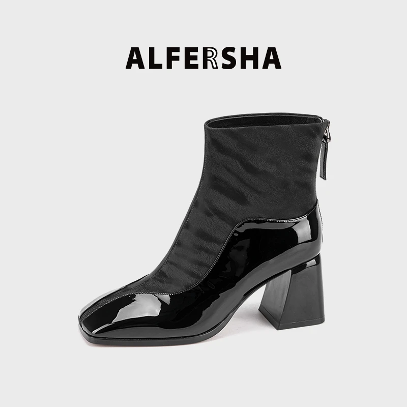 四季单鞋阿芙莎广系联名款2619511新款百搭气质英伦风粗跟短靴B