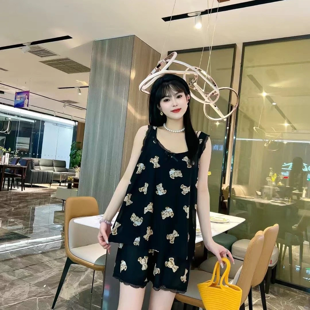 夏季大码新款吊带睡衣女套装网红爆款时尚宽松休闲舒适蕾丝拼薄款