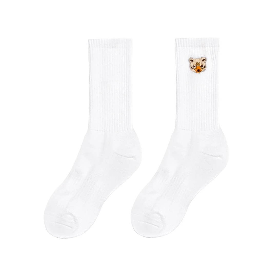 MCREW WILDNESS户外系列刺绣熊头毛巾底运动白色军绿中长筒袜子