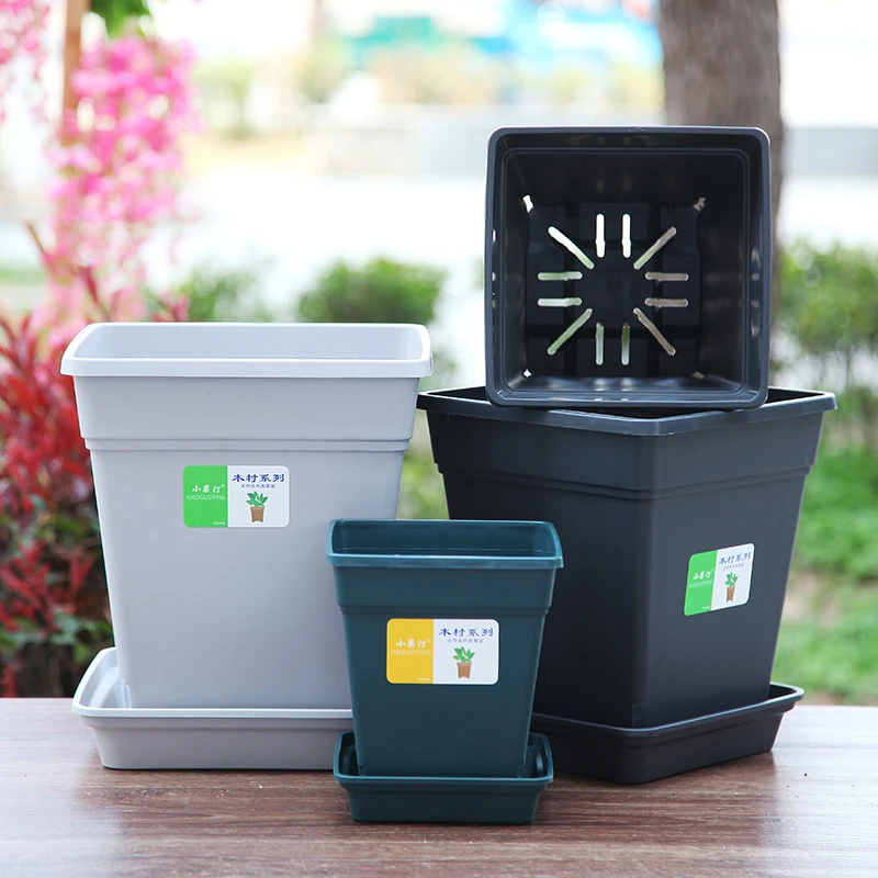 小果汀制作满十送一方形控根加仑塑料花盆透气耐晒抗老化通用种花