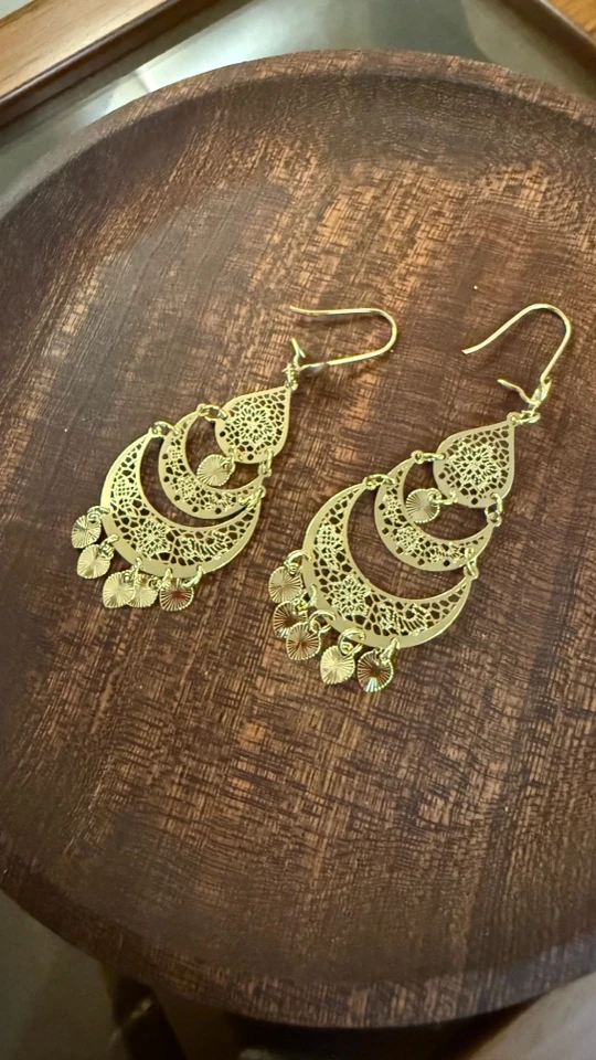 铜合金耳饰 耳环绿金色复古古典植物花卉长款民族风028