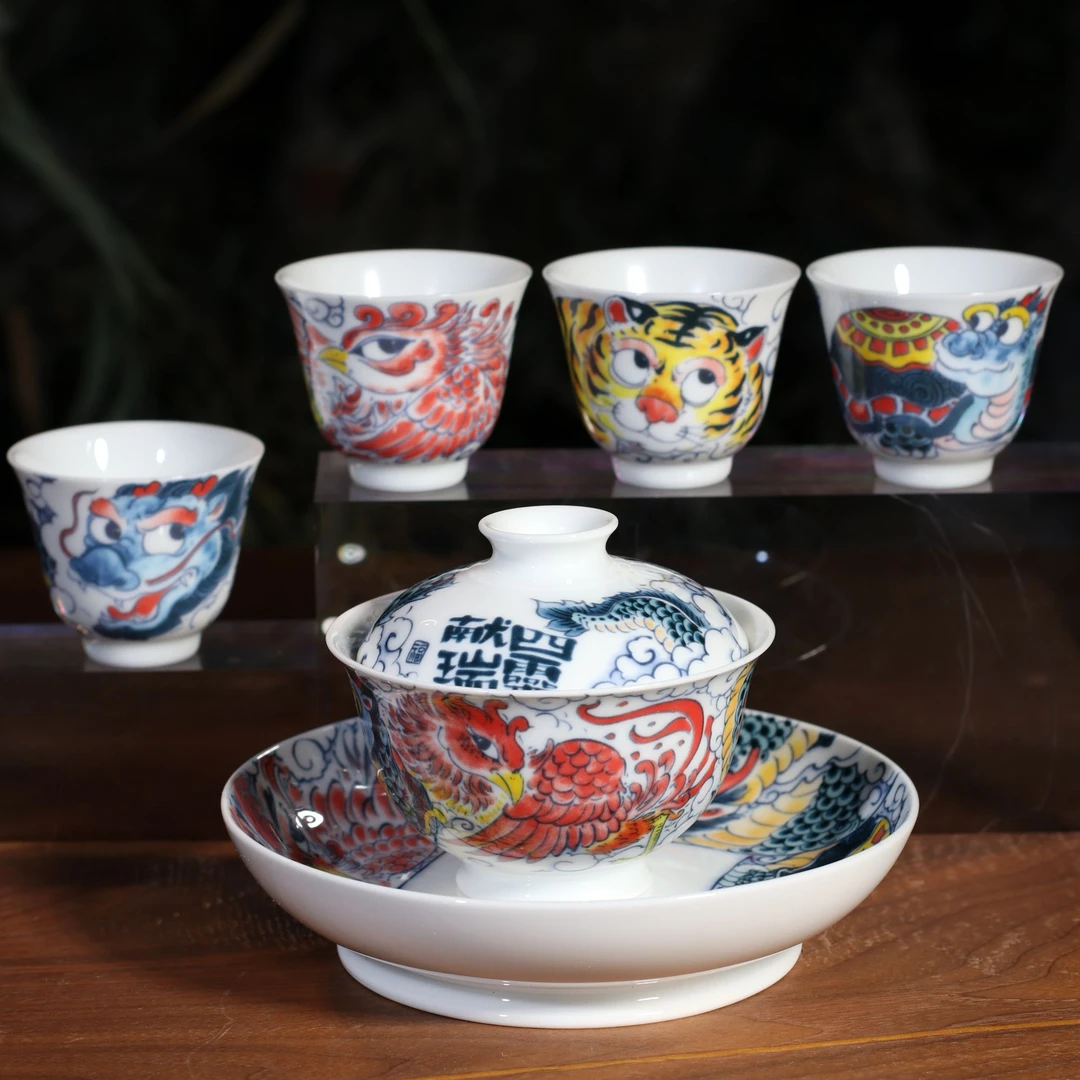 昨明 四大神兽盖碗套组 壶承 客杯 国风 创意