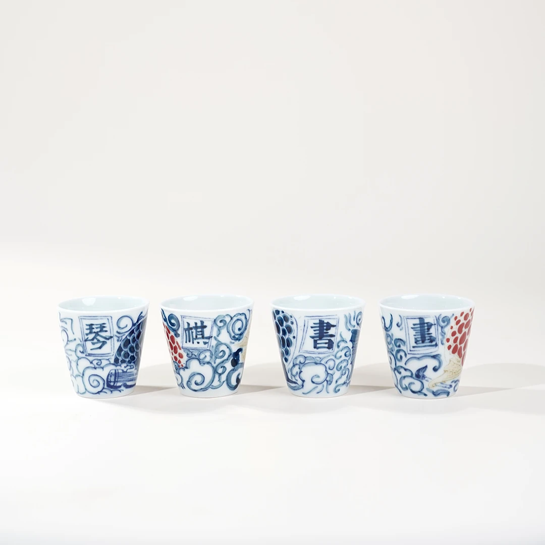 昨明琴棋书画小冰桶杯国潮国风原创设计景德镇茶具自用送礼