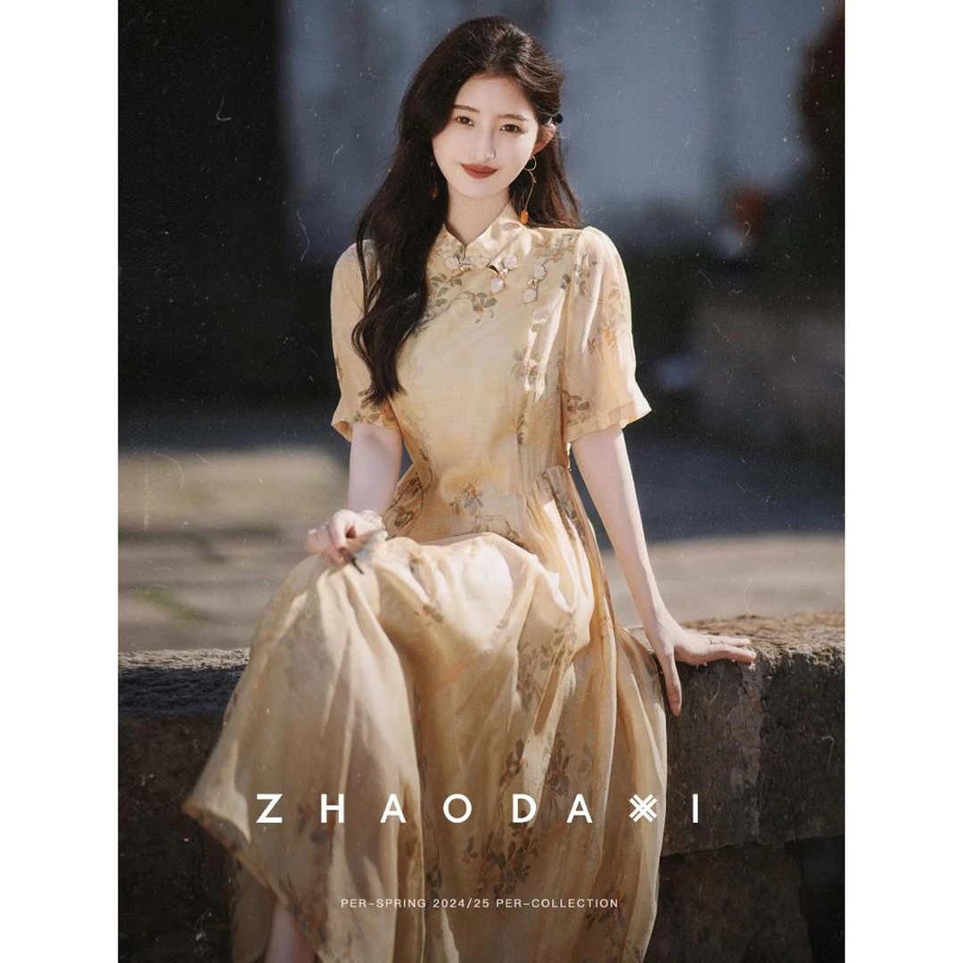 【赵大喜】现货！油画少女系列—新中式旗袍 | 亜麻天丝淡雅国风