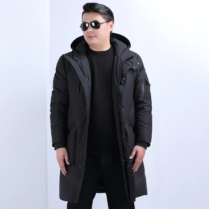 青年特大男装胖子中长款连帽加肥加大码羽绒服男90白鸭绒外套Y48