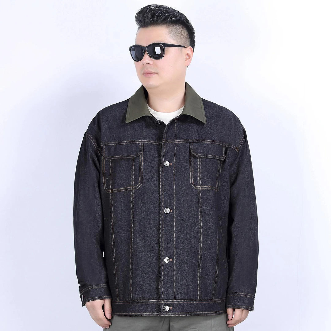 秋款潮胖子特大号大码加肥加大码男装宽松牛仔夹克衫纯棉外套J502