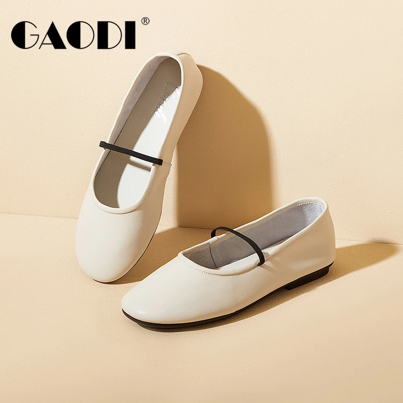 高蒂牛皮法式玛丽珍新款圆头浅口平底单鞋35208-603百搭