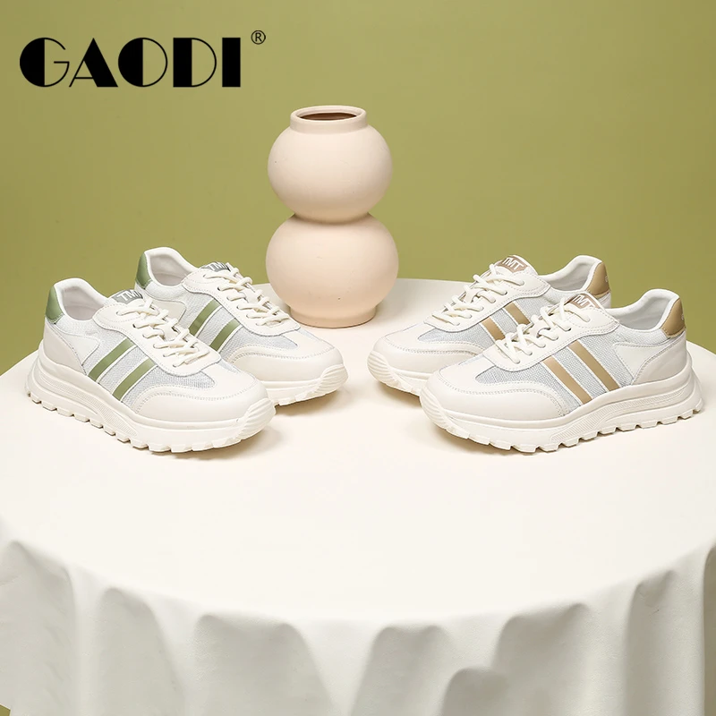 高蒂2023新品牛皮网面厚底潮流透气舒适百搭女鞋34188-206