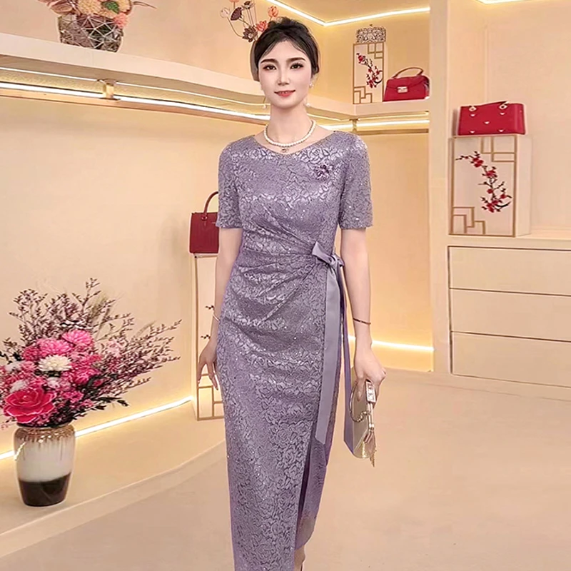 喜婆婆婚宴装连衣裙女2024新款夏季礼服高贵年轻妈妈平时可穿