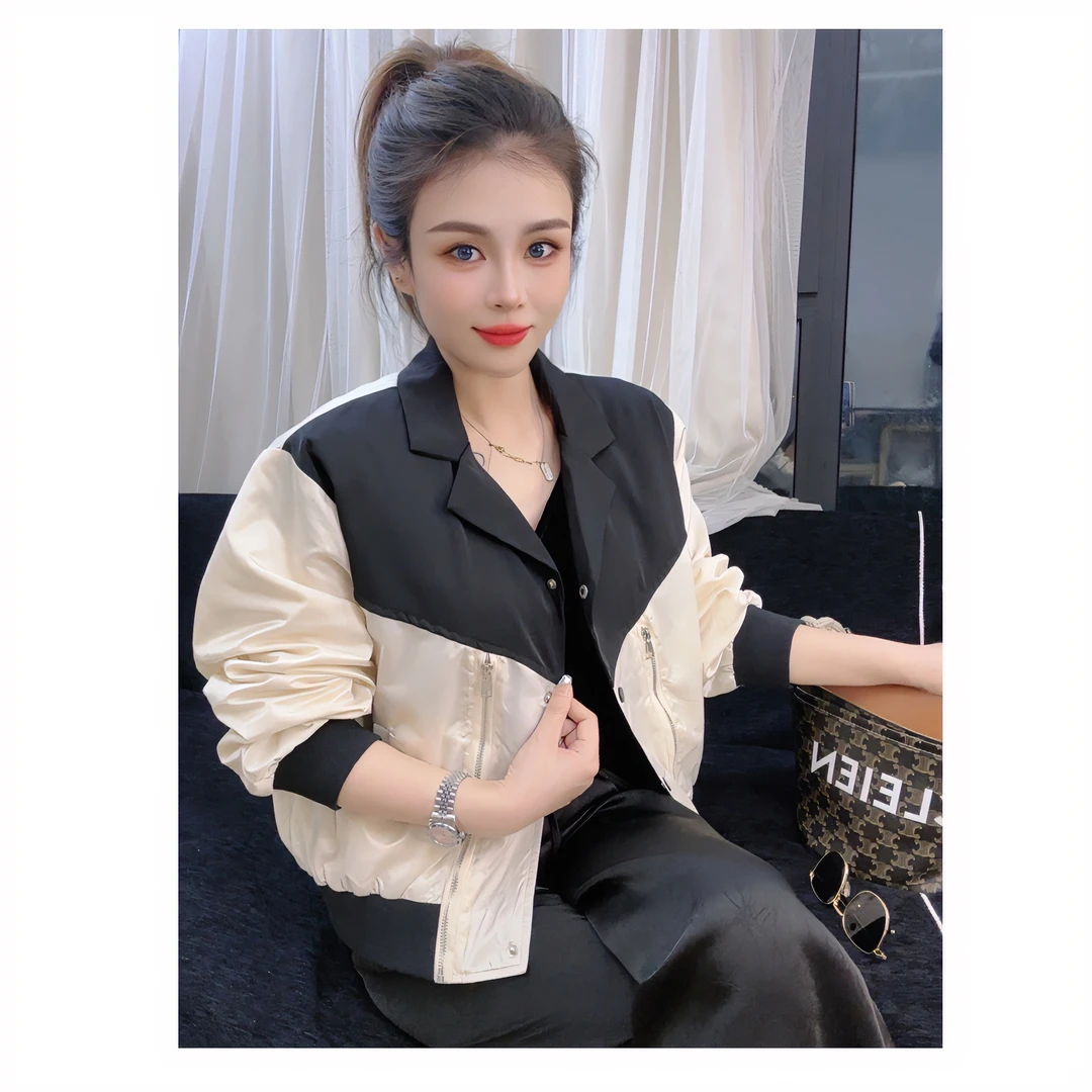 女假两件百搭西服领设计感长袖春秋简约通勤外套棒球服秋季