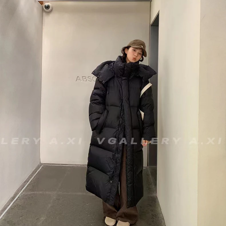 580g韩式过膝长款超大被子羽绒服连帽加厚长款东北专柜定版白鸭绒