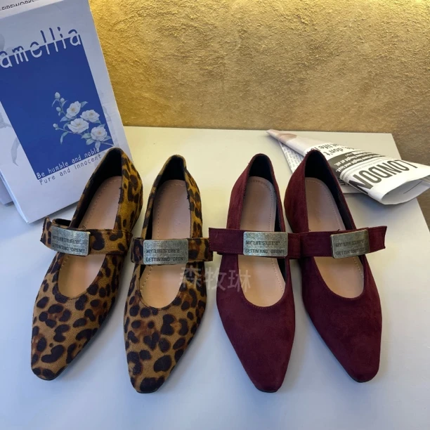 秋冬新款内增高5cm英伦法式时尚豹纹百搭玛丽珍尖头芭蕾鞋单鞋女