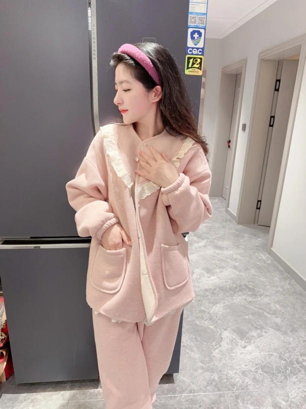 CBLM家加绒套装【粉色蕾丝套装】宽松显瘦家居服