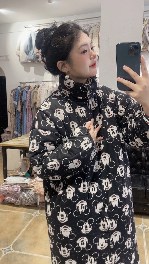 CBLM家新疆棉棉服大长款立领【黑底米奇】米奇宽松版家居服